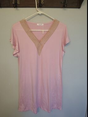 Eloquii Light Pink V-Neck Top with Gold Trim
